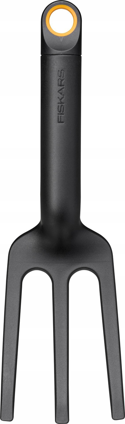Pirun barishtesh Fiskars Solid Weed Fork, plastikë e fortë, dhëmbë të ngushtë, portokalli