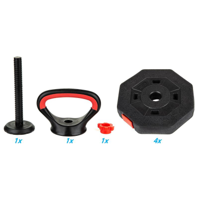 Kettlebell Eb Fit Composite, 10 kg, peshë e rregullueshme, e zezë me të kuqe