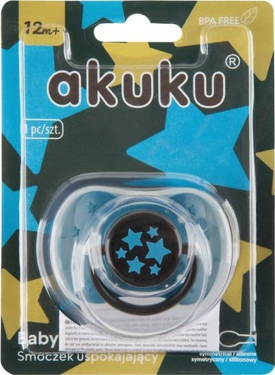 Biberon qetësues Akuku A0590, silikon simetrik, 12+ muajsh, blu me yje