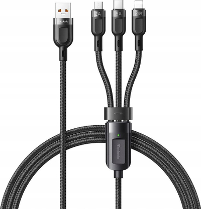 Kabllo karikimi Mcdodo CA-0930 3in1, USB-C Lightning Micro USB, 6A 65W, 1.2m, e zezë
