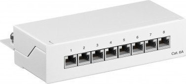 Patch panel Goobay 62067, 8 porta RJ45, Cat6a, i bardhë