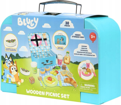 Set loje druri Bluey Picnic Basket, 30 pjesë, valixhe me gjëra loje, shumëngjyrësh