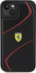 Mbulesë telefoni Ferrari Twist Metal Logo për iPhone 15 Plus, lëkurë ekologjike, skaje të ngritura, e zezë