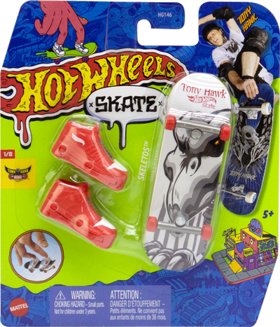 Lodër fingerboard Hot Wheels Skeletos Skate Singles, me këpucë plastike, për kalamoj 5+, shumëngjyrëshe