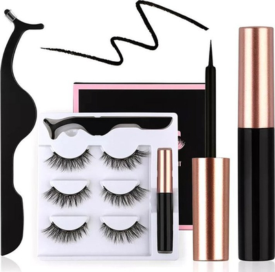 Set qerpikësh magnetikë AG851, 3 palë, me eyeliner dhe pincë, të zinj