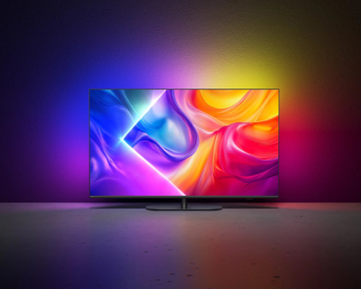 Set televizor dhe soundbar Philips 43PUS9010, 43" QLED 4K, Titan OS Ambilight, soundbar TAB5309 me subwoofer wireless, i zi