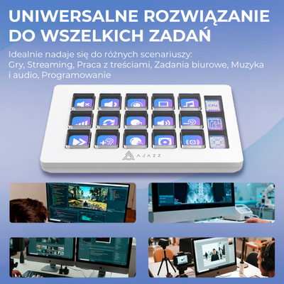 Kontroller streaming Ajazz AKP153E, 15 taste LCD, USB Type C, i bardhë