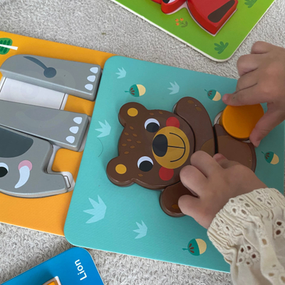 Puzzle druri Woopie 6n1 Mini Animal, 34 copa, Montessori, shumëngjyrësh