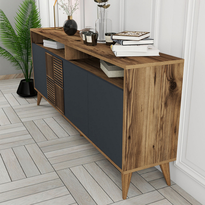Komodë TV Kalune Design Milan, MDF, 180cm, dru dhe e zezë