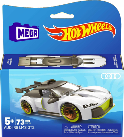 Set ndërtimi MEGA Hot Wheels Audi R8 LMS GT2, 73 copa, me shofer kukull, i bardhë