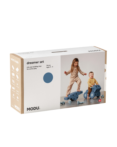 Lodër ndërtuese MODU Dreamer Set, blloqe shkumë, rrota, blu e errët