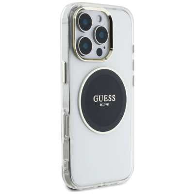 Футрола за телефон Guess IML Metal Colored Circle, MagSafe, за iPhone 16 Pro, проѕирна