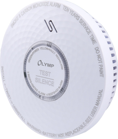 Alarm tymi dhe monoksid karboni Olympia RC 200, bateri 10 vite, i bardhë