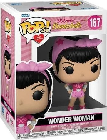 Figurë koleksionuese Funko Pop Wonder Woman Bombshell, edicion Breast Cancer Awareness, vinil, rozë