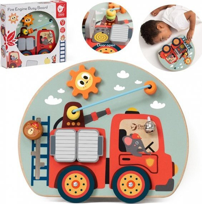 Lodër druri Classic World Fire Engine Busy Board, panel aktiviteti, 29 x 23.5 cm, shumëngjyrëshe
