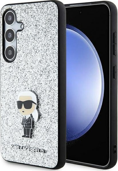 Mbrojtëse telefoni Karl Lagerfeld Ikonik Logo Metal Pin për Samsung S24 Plus, me shkëlqim, argjend
