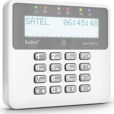 Tastierë wireless Satel PRF LCD A2 ABAX2, ekran LCD, me lexues kartele, e bardhë