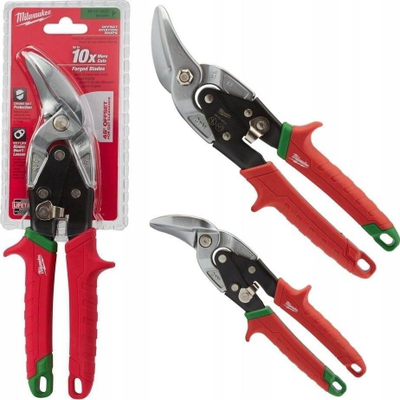 Gërshërë llamarine Milwaukee Right-Cut Offset, 10", profesionale, e kuqe