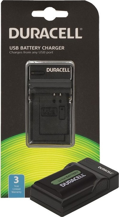 Karikues baterie për kamera Duracell DRS5965, me USB, për bateri Sony NP FP50 90, i zi