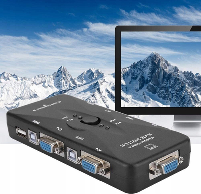 Свитч KVM Pawonik 4x1 VGA, 3x USB, Full HD 1080p, црн