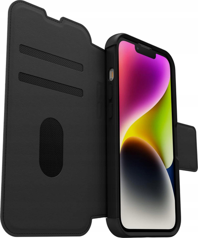 Futrollë OtterBox Strada për iPhone 14, lëkurë natyrale, tip portofol, e zezë