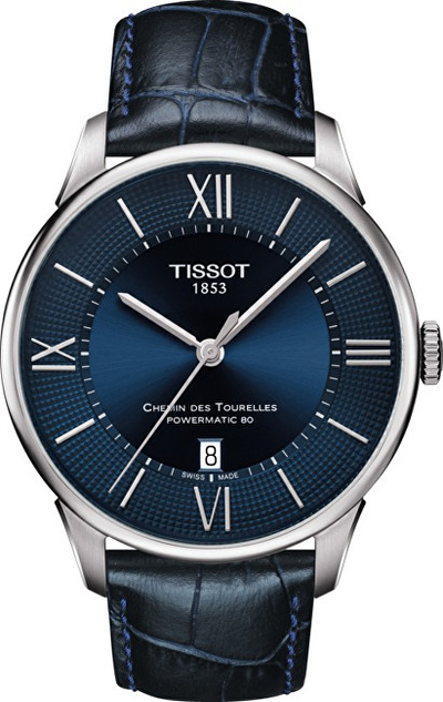Orë dore për meshkuj Tissot Chemin de Tourrelles Powermatic 80, e kaltër