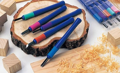 Set daltash gdhendje Sakura Chisel A5, 5 copë, dorezë gome, shumëngjyrësh