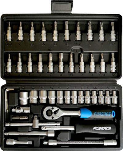 Set çelësash me koka Forsage, 1/4", 46 copë, ngjyrë argjendtë