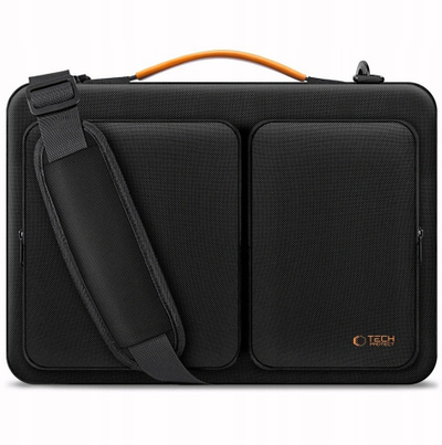 Çantë laptopi Tech-Protect Defender Bag, 13-14", me xhepa me zinxhir, e zezë me portokalli