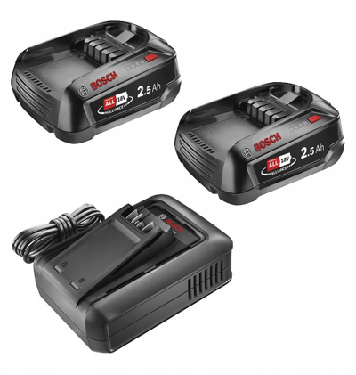 Set bateri dhe karikues Bosch 18V Starter Set, 2x 2.5Ah, litium jon, i zi