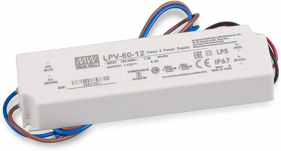 Furnizues rryme LED MeanWell LPV-60, 60W 12V 5A, IP67, i bardhë