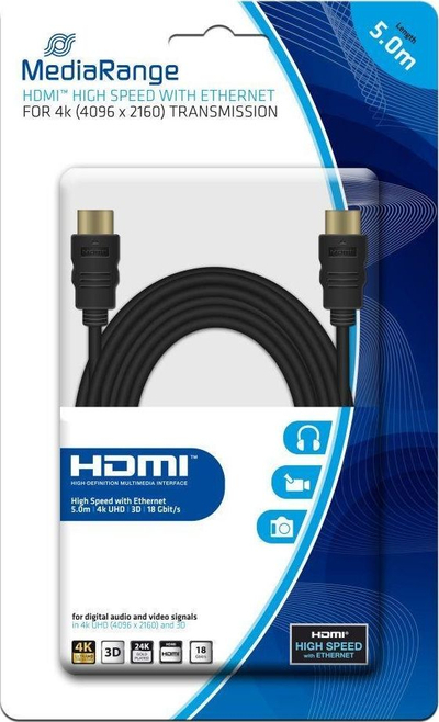 Kabllo HDMI MediaRange High Speed, 5m, 4K, e zezë
