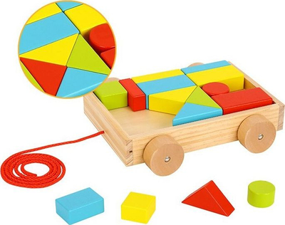 Set blloqesh druri Tooky Toy Mini Block and Roll, 17 copa, karrocë me tërheqje, shumëngjyrësh