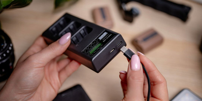 Karikues baterish Newell CD-USB-C, trefish, për LP-E6 Canon, i zi