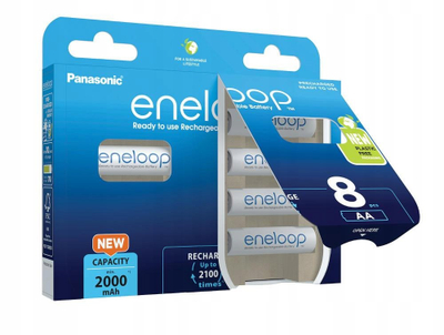 Bateri të rikarikueshme Panasonic Eneloop AA, 2000mAh, paketim 8 copë, të bardha