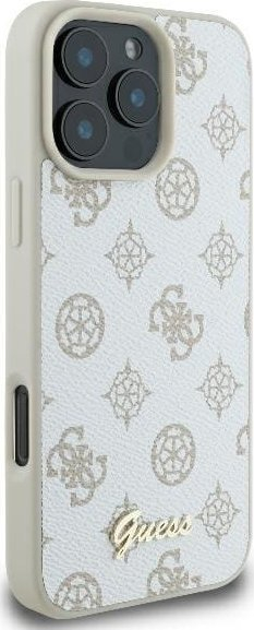 Kapak telefoni Guess Peony Script Logo MagSafe për iPhone 16 Pro 6.3", kapak i fortë, i bardhë