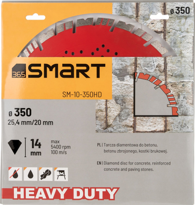 Disk prerës me diamant SMART365 SM-10-350HD, 350mm, për beton, i argjendtë