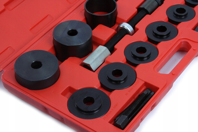 Set veglash për kushineta dhe bushing, 16 copë, valixhe plastike, e kuqe