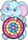 Lojë dart për fëmijë Elephant, tabelë me Velcro, 3 toptha, shumëngjyrëshe