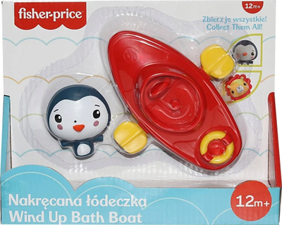 Lodër për banjo Fisher-Price Wind Up Bath Boat, me pinguin, 12m+, e kuqe