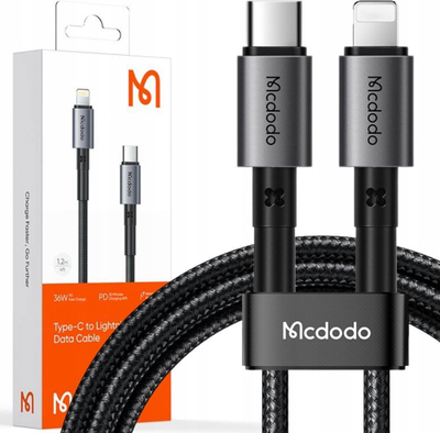 Kabllo karikimi Mcdodo CA-2850 USB-C në Lightning, 36W PD, 1.2m, e zezë