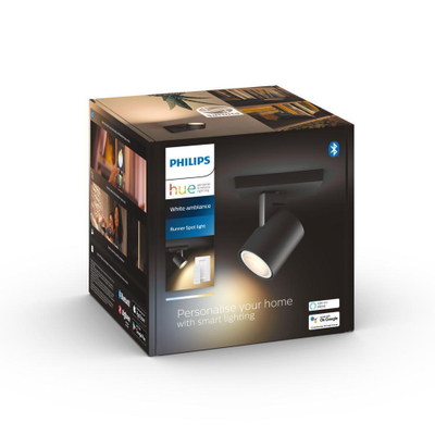Spot tavanor LED Philips Hue Runner, White Ambiance, 1 llambë, i zi