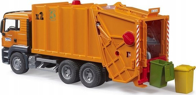 Lodër kamion plehrash Bruder MAN TGS, 1:16, ngarkim i pasëm, portokalli