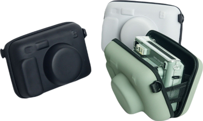Kuti mbrojtëse e fortë për aparat Fujifilm Instax Wide 400, material PU, me rrip, e zezë