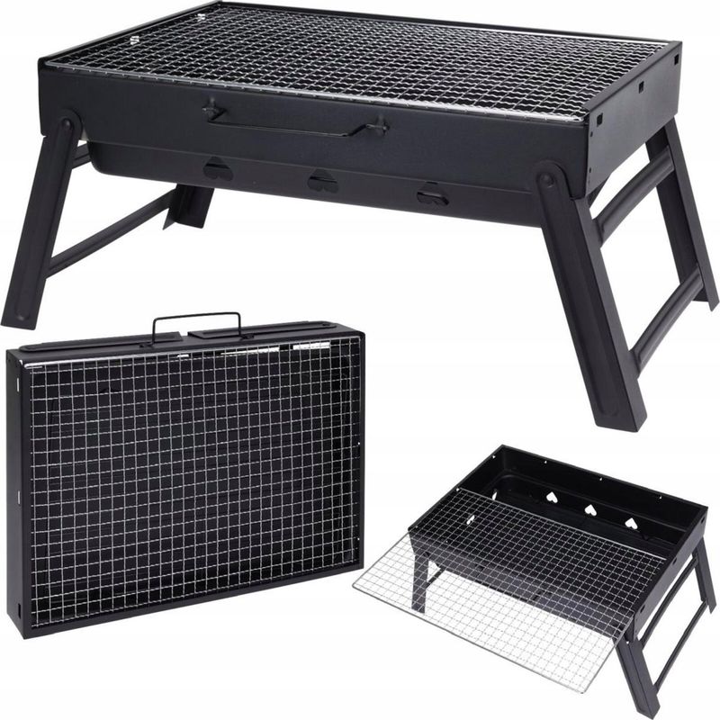 Grill palosës me qymyr Folding Charcoal Grill, metalik, për kamping dhe kopsht, i zi