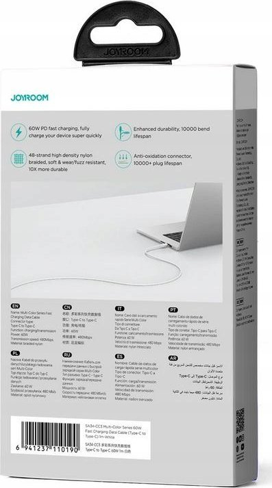 Kabllo USB C në USB C Joyroom SA34 CC3, 60W, 1m, e bardhë