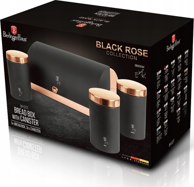 Set enësh me kuti buke Berlinger Haus BH-6731, 4 pjesë, çelik inox, e zezë mat rozë–ari