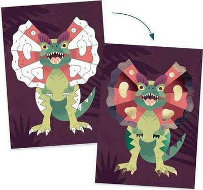 Set kreativ Djeco Le Grand Artist Foil Board Kit Jurassic, tablo metalike dinosaurë, për fëmijë 6 10 vjeç, shumëngjyrësh