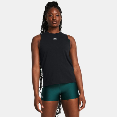 Bluzë pa mëngë Under Armour Rival për femra, poliester, e zezë me të bardhë