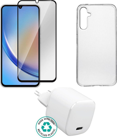 Set mbrojtës ESTUFF për Samsung Galaxy A15, kapak edhe xham mbrojtës, transparent